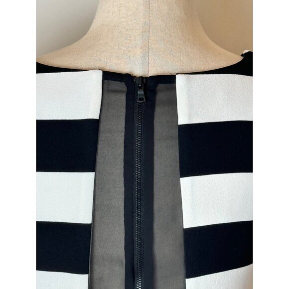 Sam Edelman Shirt Women XS Black White Striped Cropped Sheer Back Zip Blouse - Picture 8 of 12
